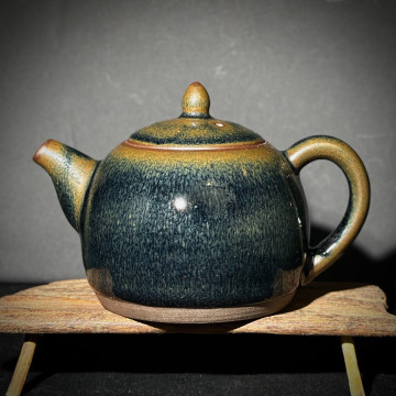 俞彩珍｜柴窯建盞壺杯組｜280cc 青兔毫西施將軍壺 FCJ004